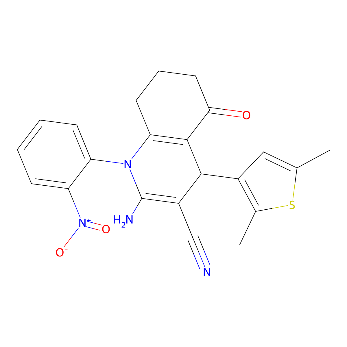 2-Amino-4-(2,5-dimethyl-3-thienyl)-1-(2-nitrophenyl)-5-oxo-1,4,5,6,7,8-hexahydro-3-quinolinecarbonitrile molecular structure, CAS 476483-76-8