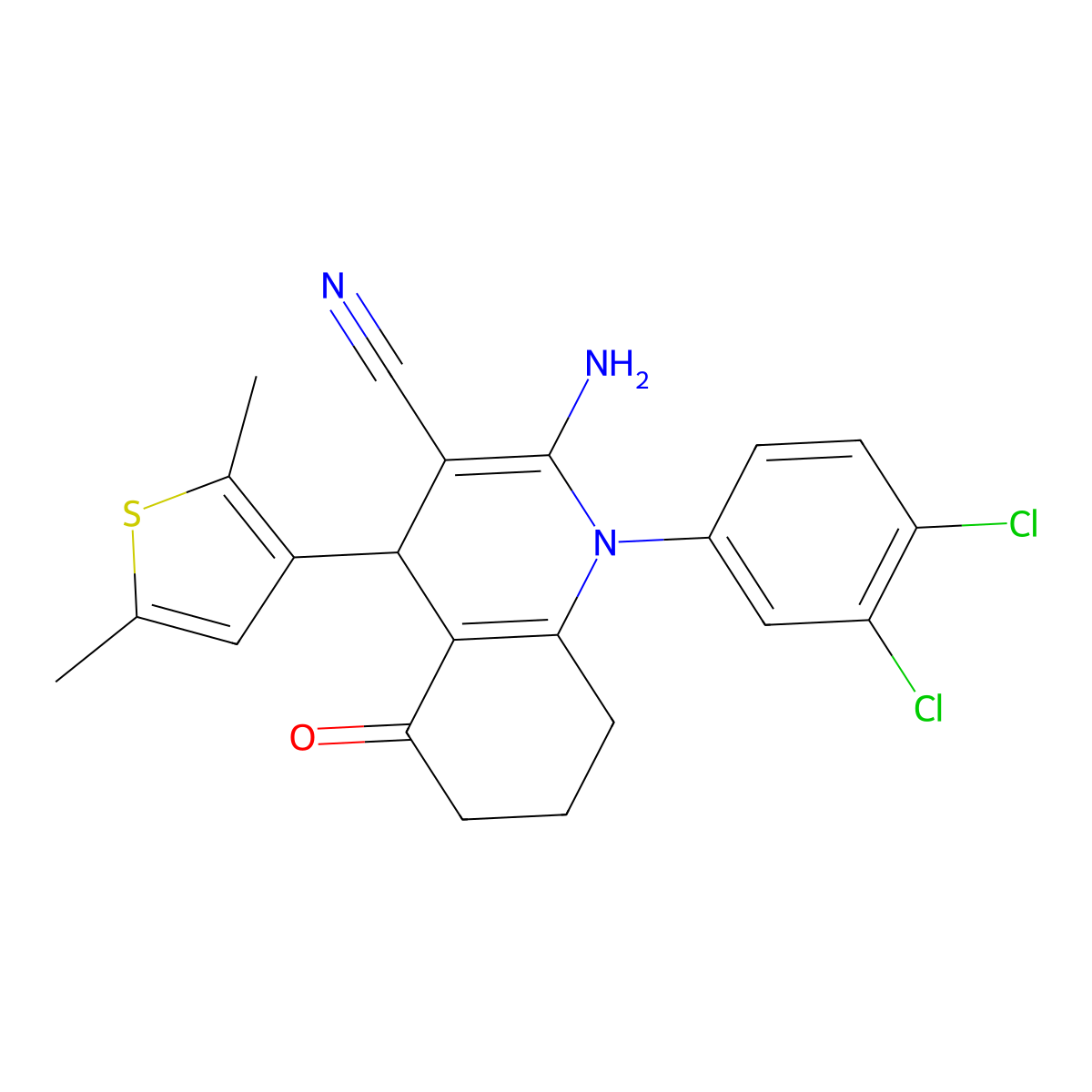 2-Amino-1-(3,4-dichlorophenyl)-4-(2,5-dimethyl-3-thienyl)-5-oxo-1,4,5,6,7,8-hexahydro-3-quinolinecarbonitrile molecular structure, CAS 476483-78-0