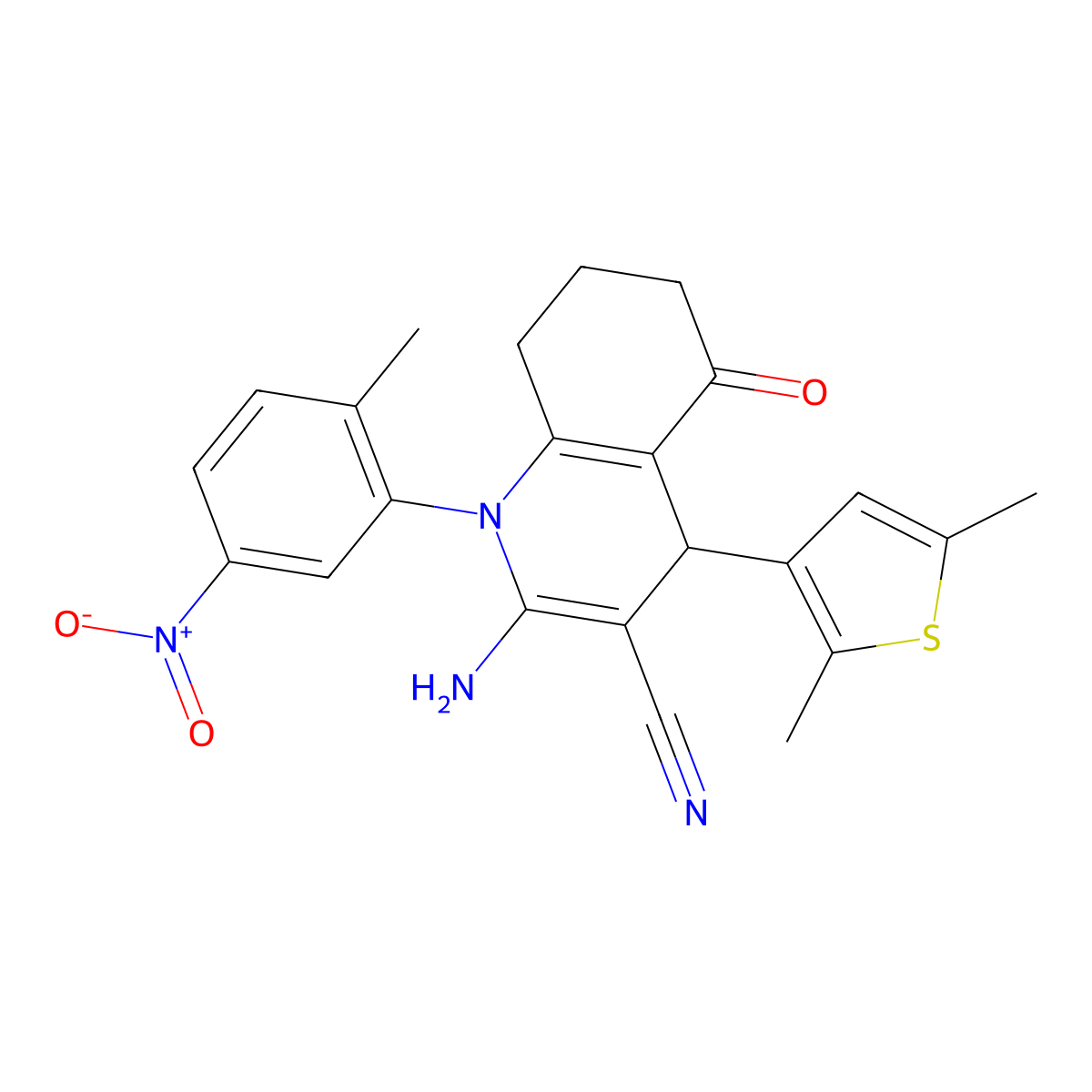2-Amino-4-(2,5-dimethyl-3-thienyl)-1-(2-methyl-5-nitrophenyl)-5-oxo-1,4,5,6,7,8-hexahydro-3-quinolinecarbonitrile molecular structure, CAS 476483-84-8
