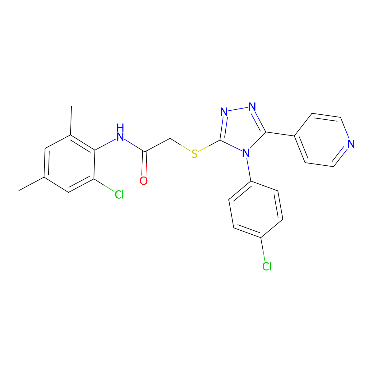 N-(2-Chloro-4,6-dimethylphenyl)-2-{[4-(4-chlorophenyl)-5-(4-pyridinyl)-4H-1,2,4-triazol-3-YL]sulfanyl}acetamide molecular structure, CAS 476483-97-3