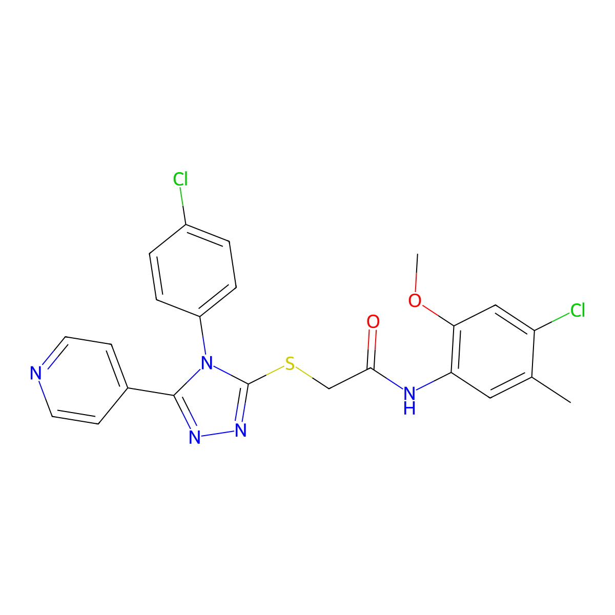 N-(4-Chloro-2-methoxy-5-methylphenyl)-2-((4-(4-chlorophenyl)-5-(4-pyridinyl)-4H-1,2,4-triazol-3-YL)sulfanyl)acetamide molecular structure, CAS 476483-99-5