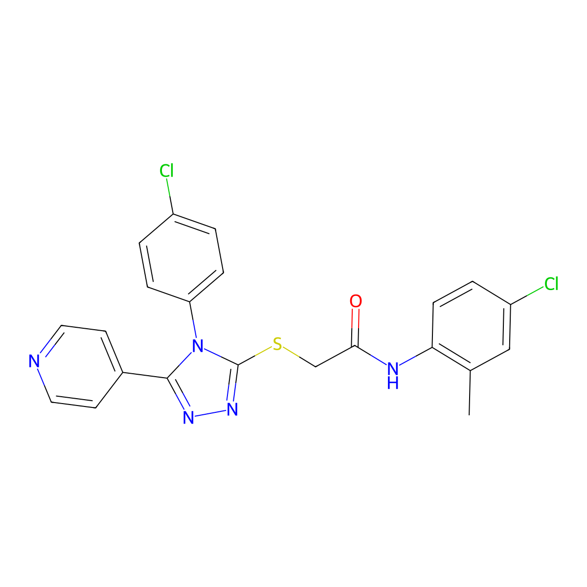 N-(4-Chloro-2-methylphenyl)-2-((4-(4-chlorophenyl)-5-(4-pyridinyl)-4H-1,2,4-triazol-3-YL)sulfanyl)acetamide molecular structure, CAS 476484-05-6
