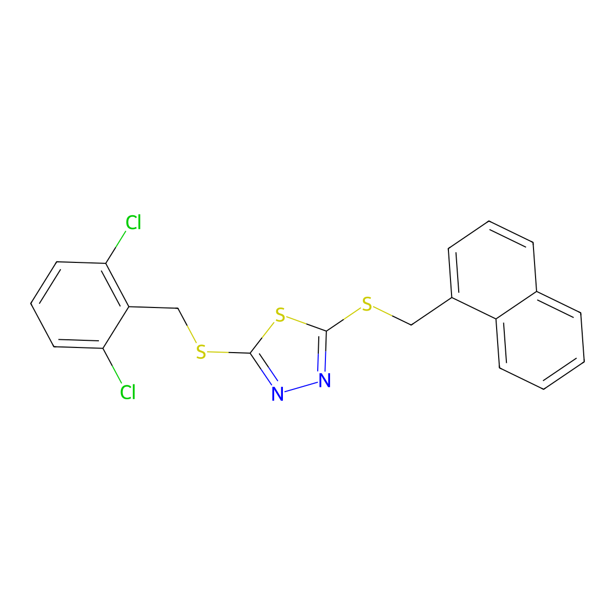 2-((2,6-Dichlorobenzyl)thio)-5-((1-naphthylmethyl)thio)-1,3,4-thiadiazole molecular structure, CAS 476484-10-3