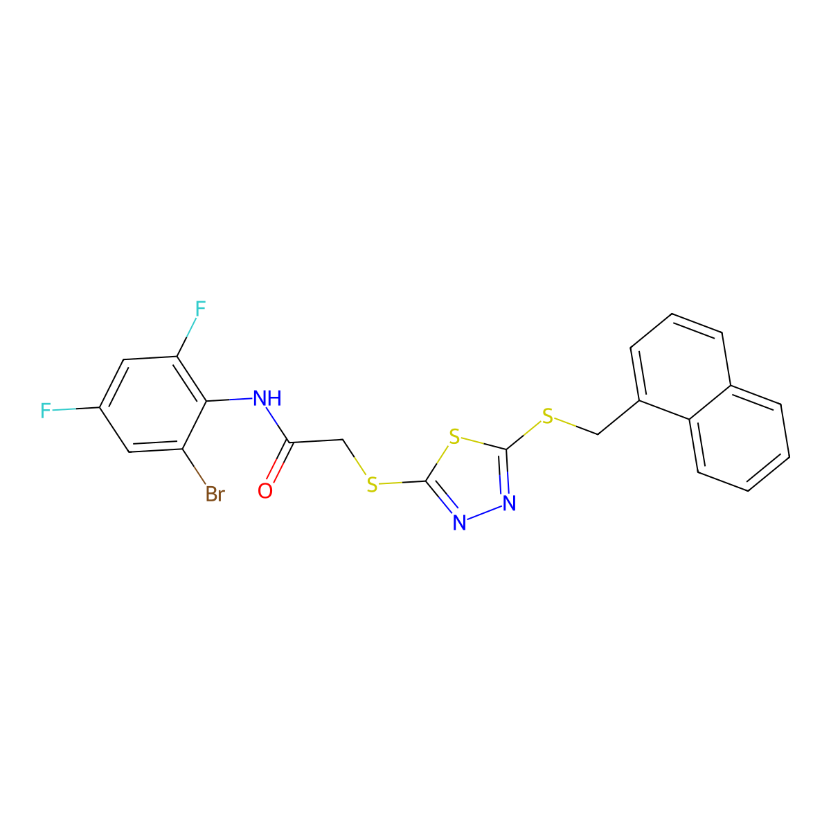 N-(2-Bromo-4,6-difluorophenyl)-2-((5-((1-naphthylmethyl)sulfanyl)-1,3,4-thiadiazol-2-YL)sulfanyl)acetamide molecular structure, CAS 476484-12-5