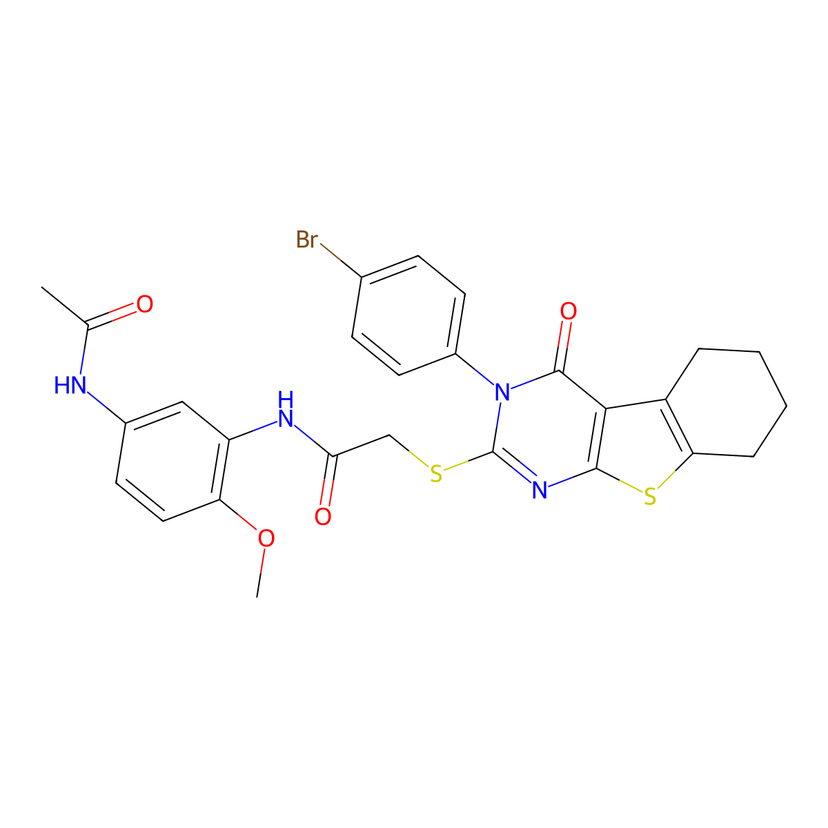 N-[5-(Acetylamino)-2-methoxyphenyl]-2-{[3-(4-bromophenyl)-4-oxo-3,4,5,6, 7,8-hexahydro[1]benzothieno[2,3-D]pyrimidin-2-YL]sulfanyl}acetamide molecular structure, CAS 476484-15-8