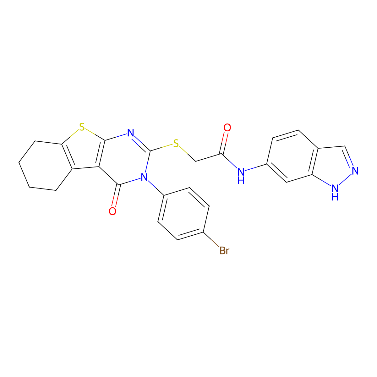 2-{[3-(4-Bromophenyl)-4-oxo-3,4,5,6,7,8-hexahydro[1]benzothieno[2,3-D]pyrimidin-2-YL]sulfanyl}-N-(1H-indazol-6-YL)acetamide molecular structure, CAS 476484-16-9