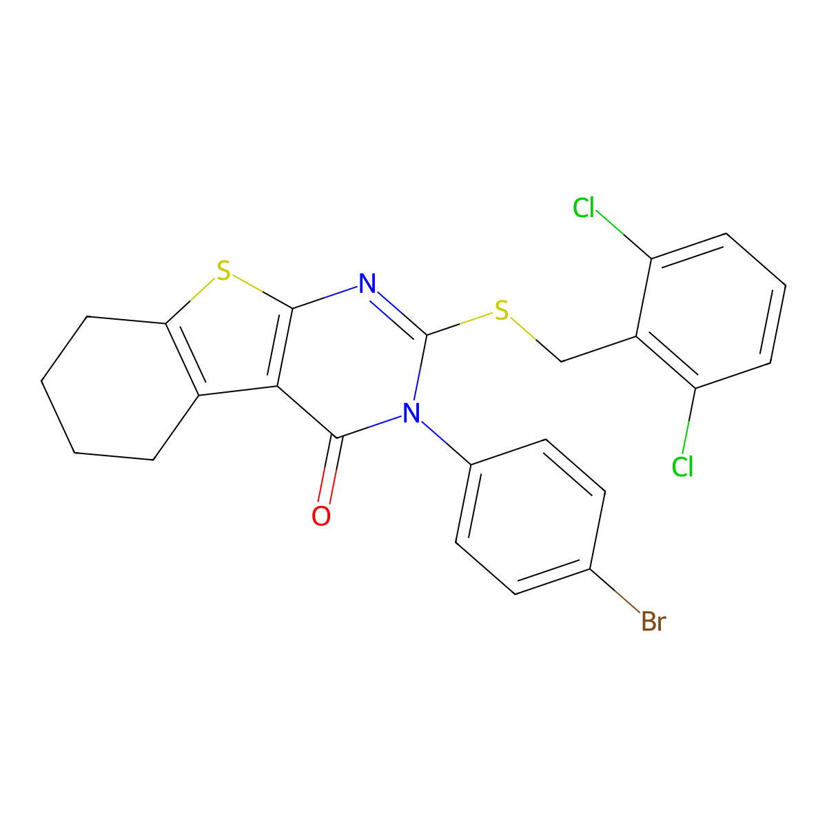 3-(4-Bromophenyl)-2-((2,6-dichlorobenzyl)sulfanyl)-5,6,7,8-tetrahydro(1)benzothieno(2,3-D)pyrimidin-4(3H)-one molecular structure, CAS 476484-20-5