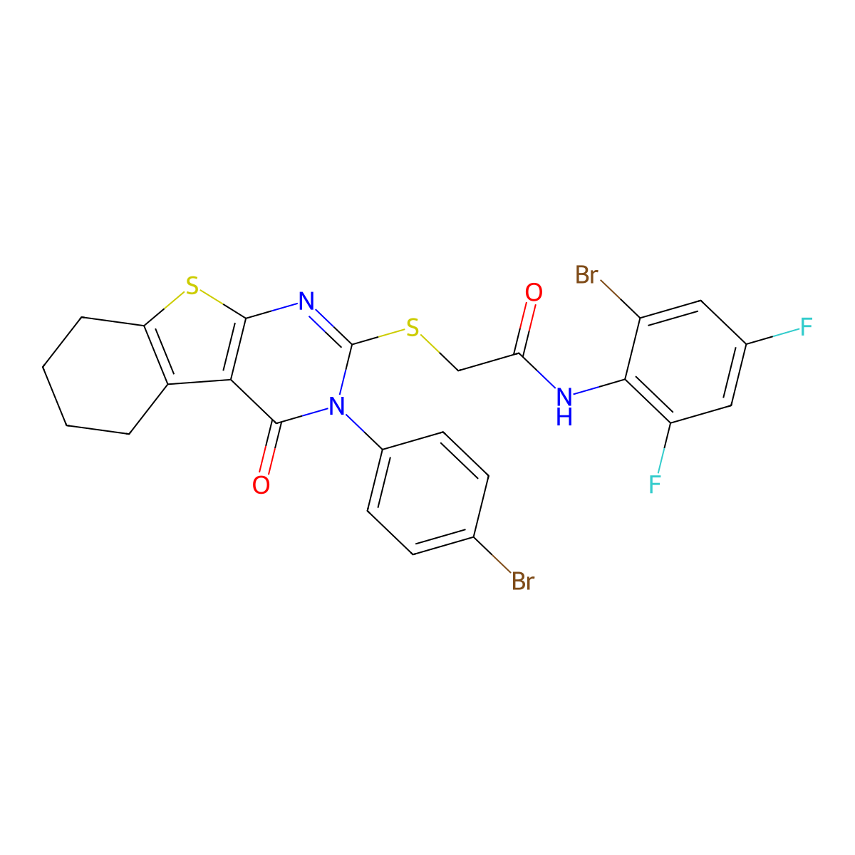 N-(2-Bromo-4,6-difluorophenyl)-2-{[3-(4-bromophenyl)-4-oxo-3,4,5,6,7,8-H exahydro[1]benzothieno[2,3-D]pyrimidin-2-YL]sulfanyl}acetamide molecular structure, CAS 476484-22-7