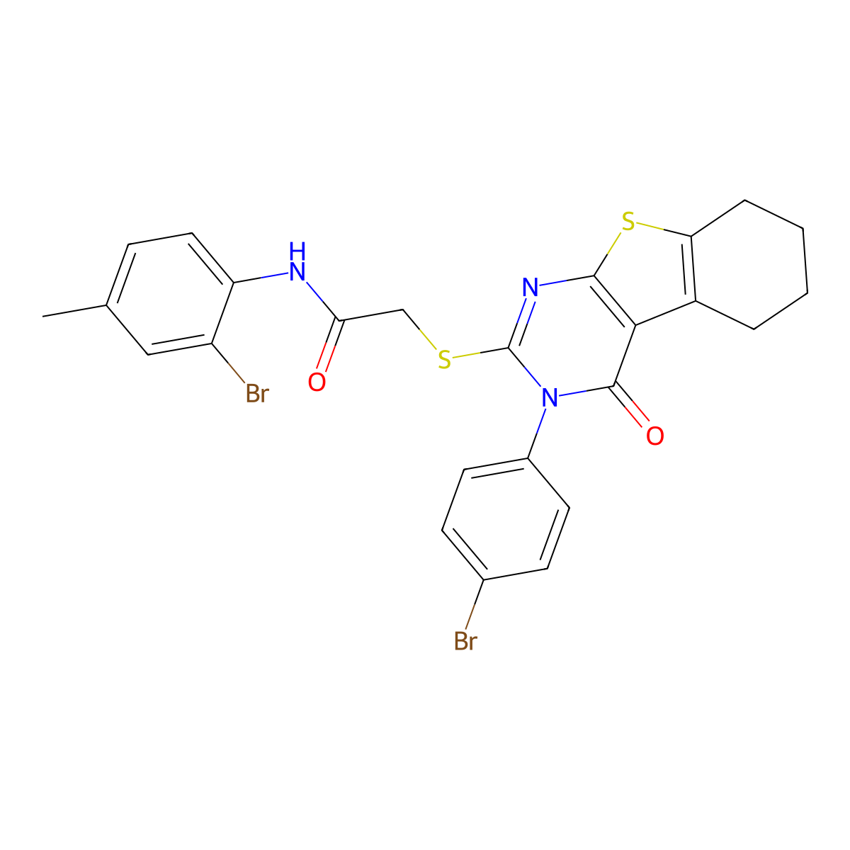 N-(2-Bromo-4-methylphenyl)-2-{[3-(4-bromophenyl)-4-oxo-3,4,5,6,7,8-hexahydro[1]benzothieno[2,3-D]pyrimidin-2-YL]sulfanyl}acetamide molecular structure, CAS 476484-24-9