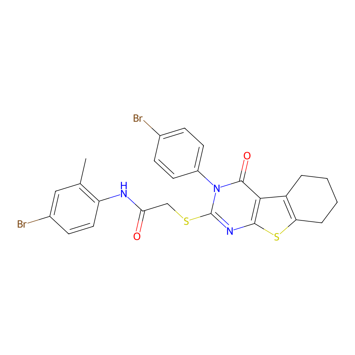 N-(4-Bromo-2-methylphenyl)-2-((3-(4-bromophenyl)-4-oxo-3,4,5,6,7,8-hexahydro(1)benzothieno(2,3-D)pyrimidin-2-YL)sulfanyl)acetamide molecular structure, CAS 476484-25-0