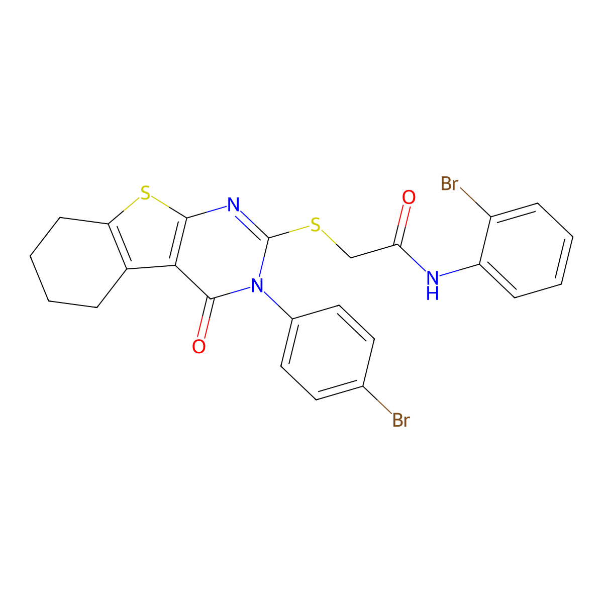 N-(2-Bromophenyl)-2-((3-(4-bromophenyl)-4-oxo-3,4,5,6,7,8-hexahydro(1)benzothieno(2,3-D)pyrimidin-2-YL)sulfanyl)acetamide molecular structure, CAS 476484-27-2