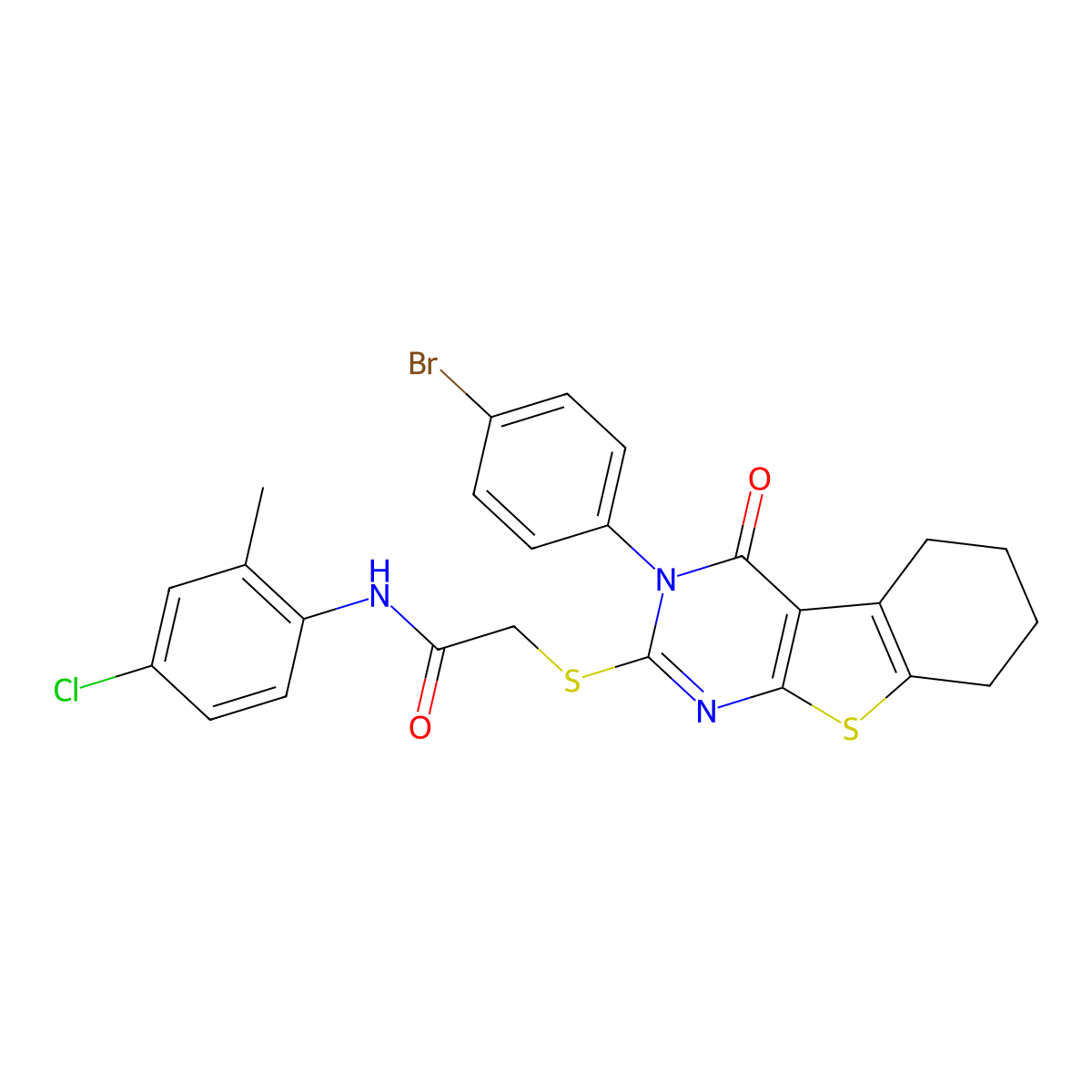 2-((3-(4-Bromophenyl)-4-oxo-3,4,5,6,7,8-hexahydro(1)benzothieno(2,3-D)pyrimidin-2-YL)sulfanyl)-N-(4-chloro-2-methylphenyl)acetamide molecular structure, CAS 476484-32-9