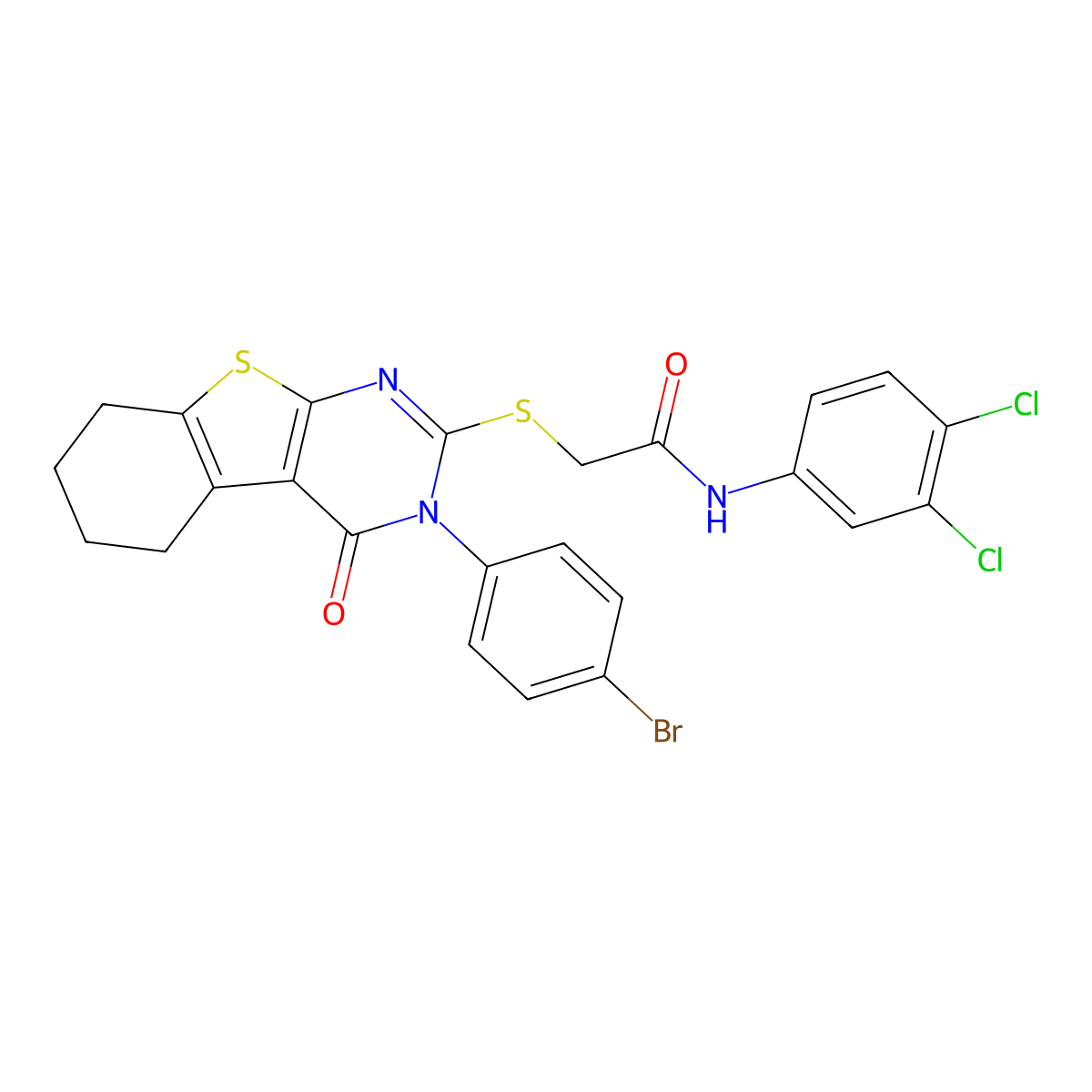 2-((3-(4-Bromophenyl)-4-oxo-3,4,5,6,7,8-hexahydro(1)benzothieno(2,3-D)pyrimidin-2-YL)sulfanyl)-N-(3,4-dichlorophenyl)acetamide molecular structure, CAS 476484-34-1