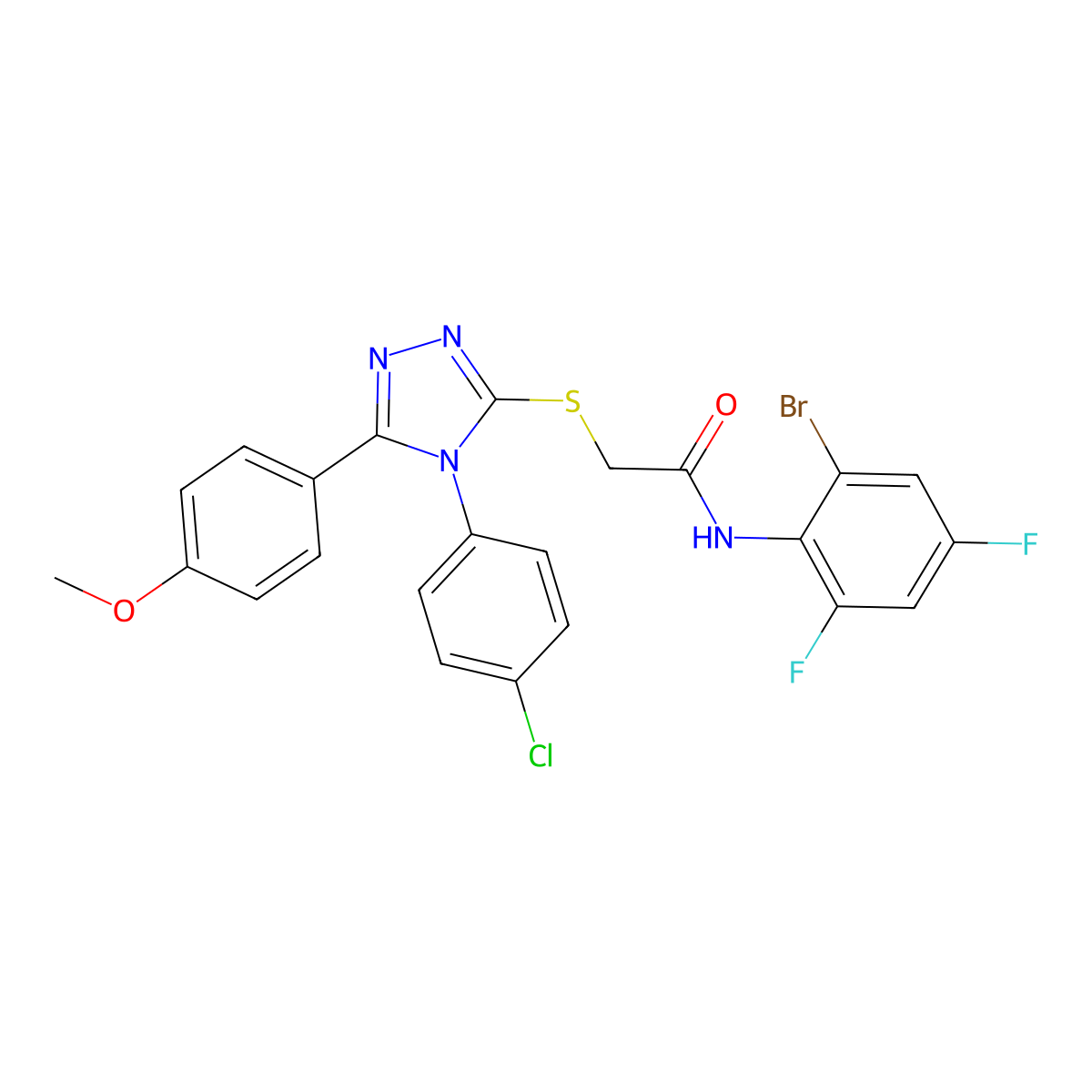 N-(2-Bromo-4,6-difluorophenyl)-2-((4-(4-chlorophenyl)-5-(4-methoxyphenyl)-4H-1,2,4-triazol-3-YL)sulfanyl)acetamide molecular structure, CAS 476484-42-1
