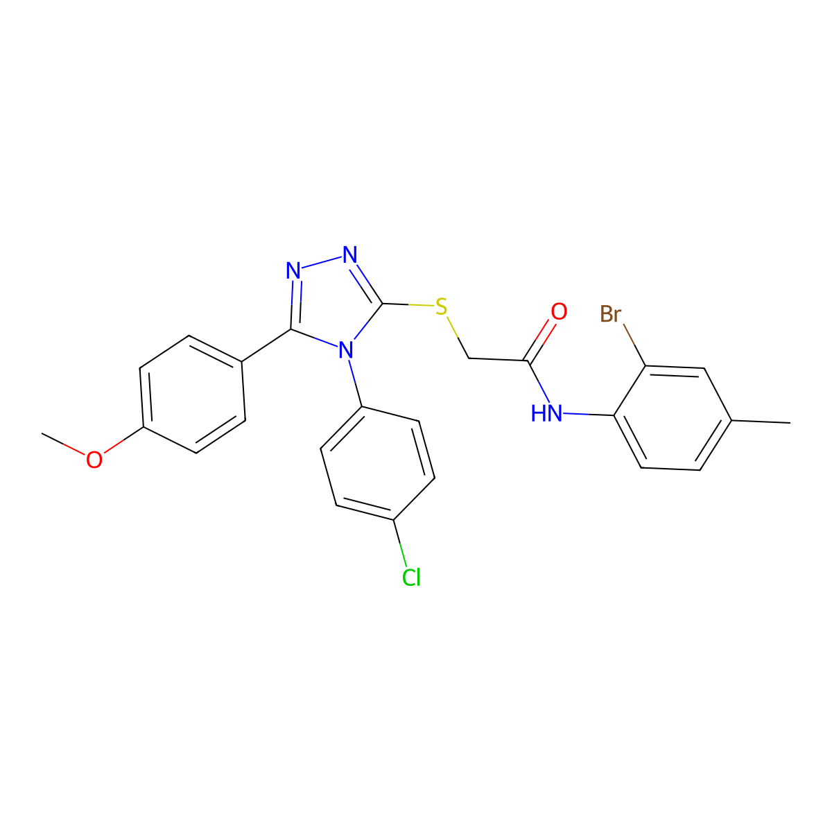 N-(2-Bromo-4-methylphenyl)-2-{[4-(4-chlorophenyl)-5-(4-methoxyphenyl)-4H-1,2,4-triazol-3-YL]sulfanyl}acetamide molecular structure, CAS 476484-44-3