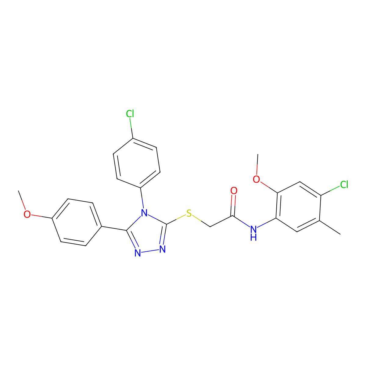 N-(4-Chloro-2-methoxy-5-methylphenyl)-2-((4-(4-chlorophenyl)-5-(4-methoxyphenyl)-4H-1,2,4-triazol-3-YL)sulfanyl)acetamide molecular structure, CAS 476484-50-1