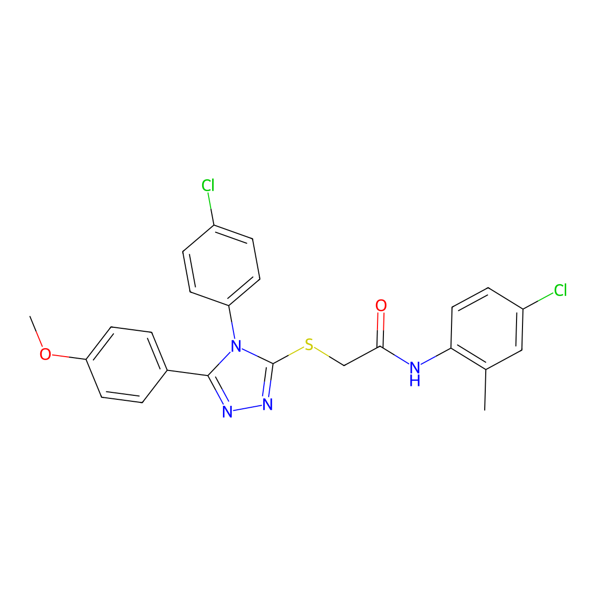 N-(4-Chloro-2-methylphenyl)-2-{[4-(4-chlorophenyl)-5-(4-methoxyphenyl)-4H-1,2,4-triazol-3-YL]sulfanyl}acetamide molecular structure, CAS 476484-54-5