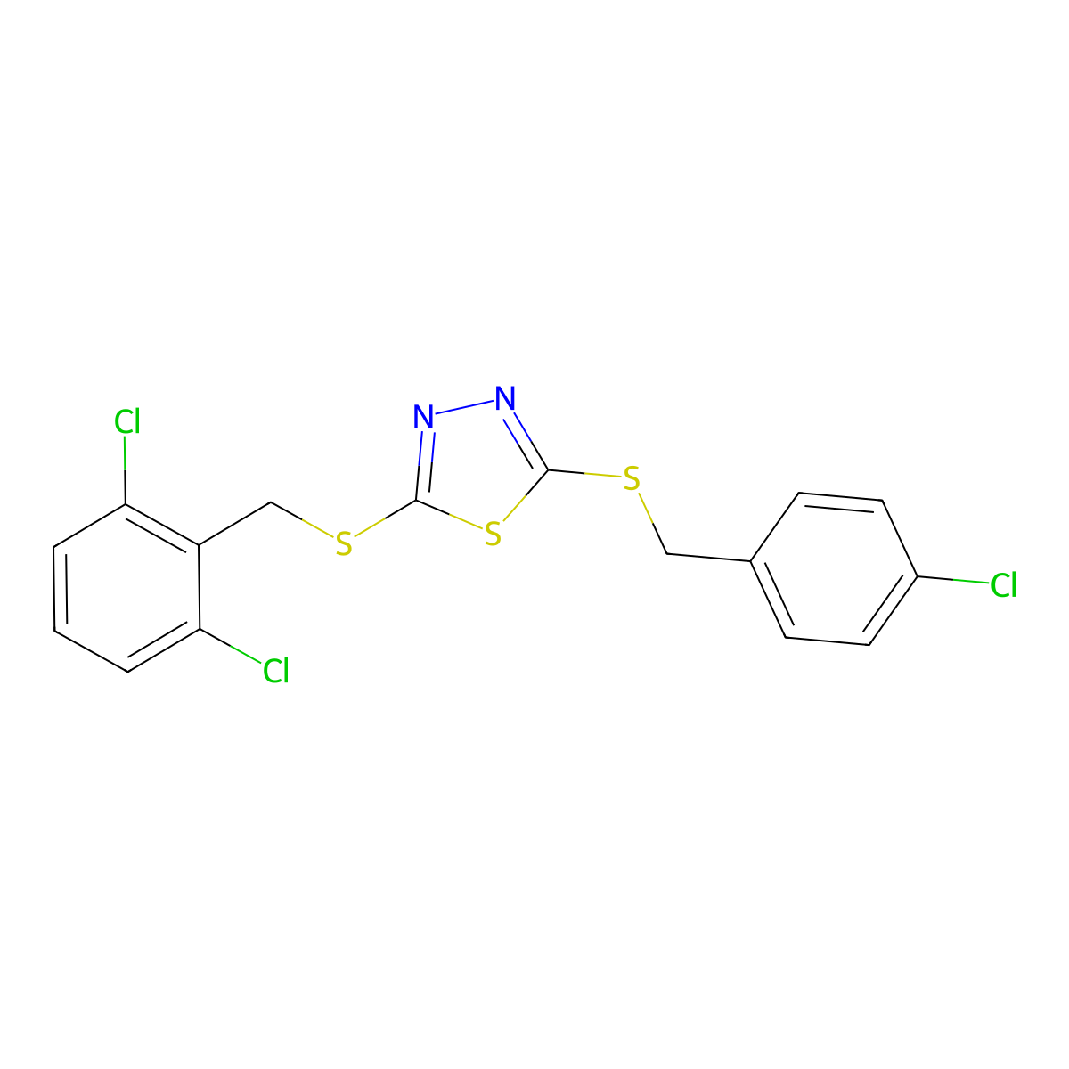 2-((4-Chlorobenzyl)thio)-5-((2,6-dichlorobenzyl)thio)-1,3,4-thiadiazole molecular structure, CAS 476484-58-9