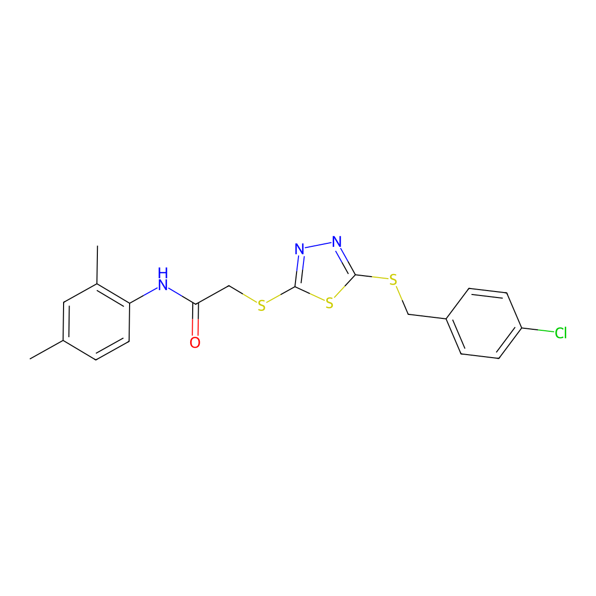 2-((5-((4-CL-Benzyl)thio)-1,3,4-thiadiazol-2-YL)thio)-N-(2,4-DI-ME-PH)acetamide molecular structure, CAS 476484-62-5