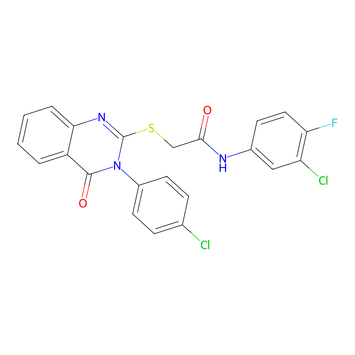 N-(3-CL-4-F-PH)-2-((3-(4-CL-PH)-4-Oxo-3,4-dihydro-2-quinazolinyl)thio)acetamide molecular structure, CAS 476484-68-1