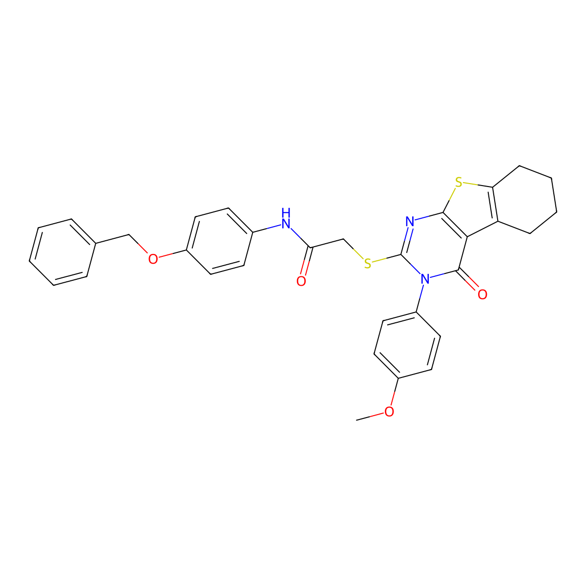 N-(4-(Benzyloxy)phenyl)-2-((3-(4-methoxyphenyl)-4-oxo-3,4,5,6,7,8-hexahydro(1)benzothieno(2,3-D)pyrimidin-2-YL)sulfanyl)acetamide molecular structure, CAS 476484-79-4