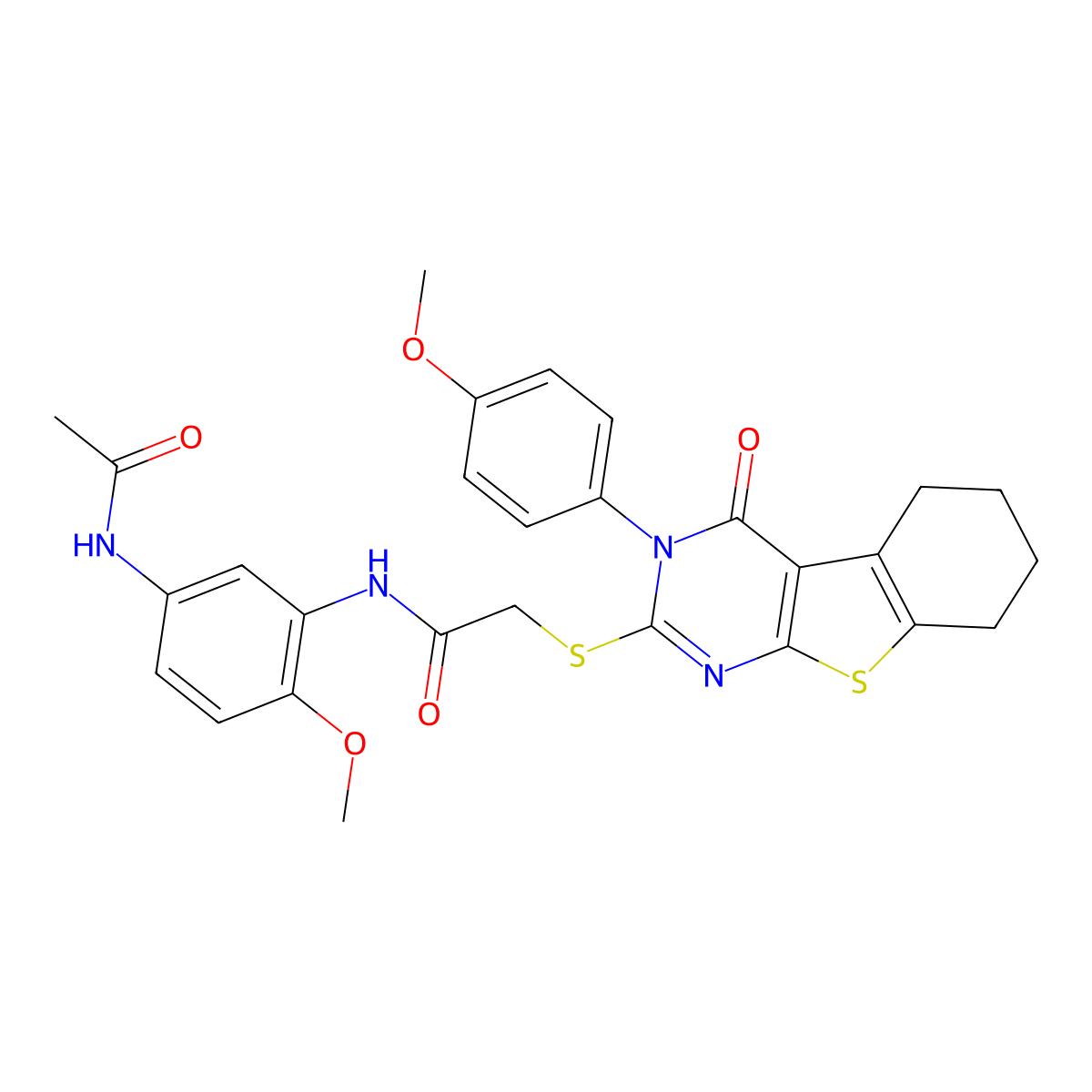 N-(5-(Acetylamino)-2-methoxyphenyl)-2-((3-(4-methoxyphenyl)-4-oxo-3,4,5, 6,7,8-hexahydro(1)benzothieno(2,3-D)pyrimidin-2-YL)sulfanyl)acetamide molecular structure, CAS 476484-83-0
