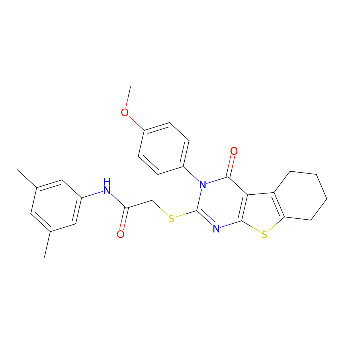 N-(3,5-Dimethylphenyl)-2-{[3-(4-methoxyphenyl)-4-oxo-3,4,5,6,7,8-hexahydro[1]benzothieno[2,3-D]pyrimidin-2-YL]sulfanyl}acetamide molecular structure, CAS 476484-89-6