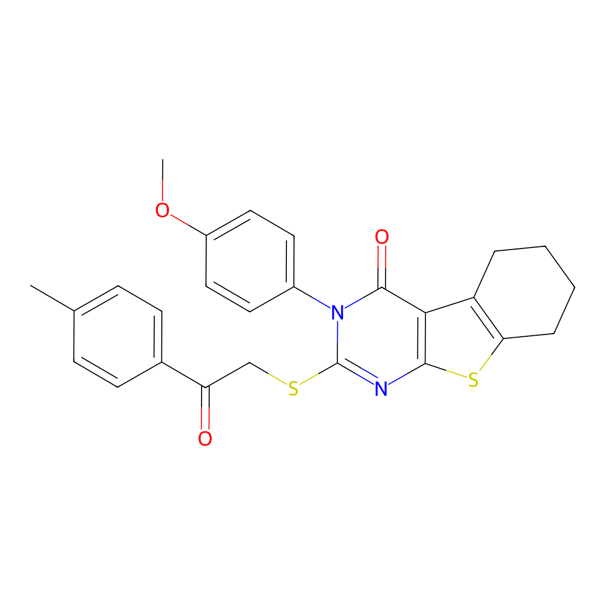 3-(4-Methoxyphenyl)-2-{[2-(4-methylphenyl)-2-oxoethyl]sulfanyl}-5,6,7,8-tetrahydro[1]benzothieno[2,3-D]pyrimidin-4(3H)-one molecular structure, CAS 476484-91-0