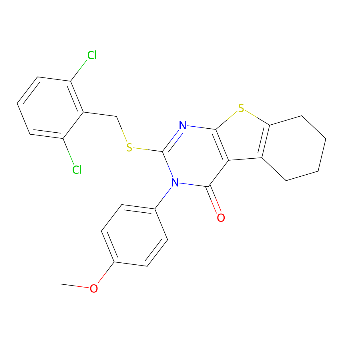 2-((2,6-Dichlorobenzyl)sulfanyl)-3-(4-methoxyphenyl)-5,6,7,8-tetrahydro(1)benzothieno(2,3-D)pyrimidin-4(3H)-one molecular structure, CAS 476484-93-2