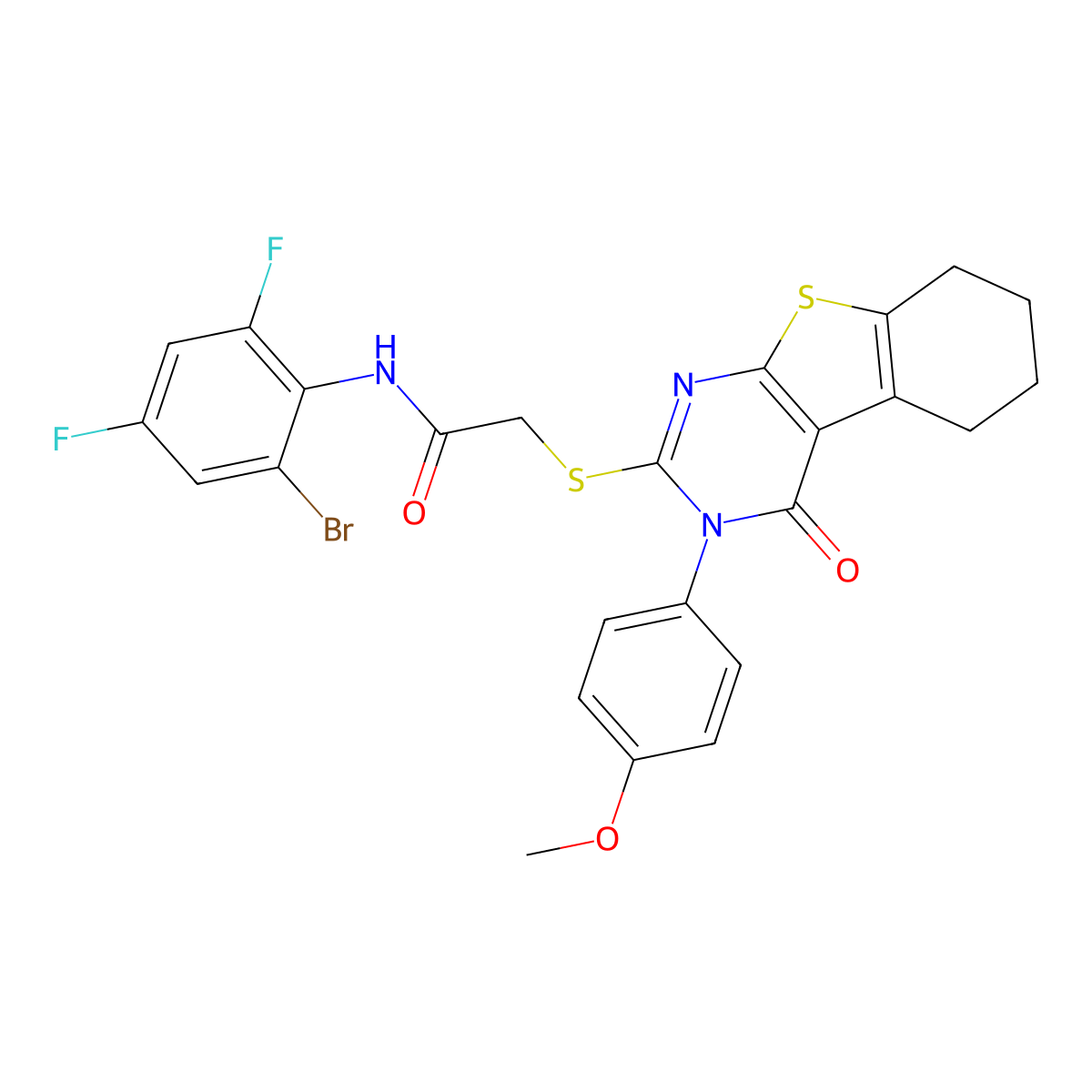 N-(2-Bromo-4,6-difluorophenyl)-2-((3-(4-methoxyphenyl)-4-oxo-3,4,5,6,7,8-hexahydro(1)benzothieno(2,3-D)pyrimidin-2-YL)sulfanyl)acetamide molecular structure, CAS 476484-95-4