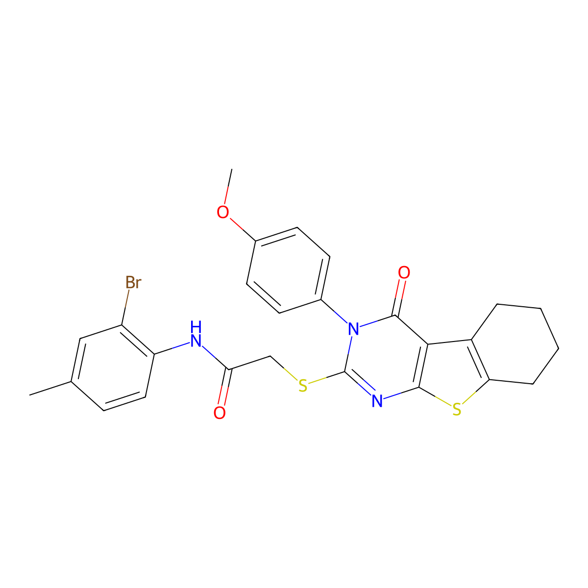 N-(2-Bromo-4-methylphenyl)-2-{[3-(4-methoxyphenyl)-4-oxo-3,4,5,6,7,8-hexahydro[1]benzothieno[2,3-D]pyrimidin-2-YL]sulfanyl}acetamide molecular structure, CAS 476484-99-8