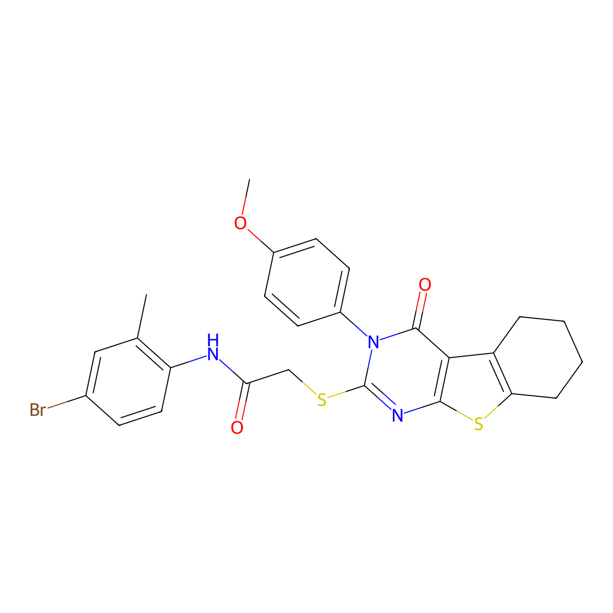 N-(4-Bromo-2-methylphenyl)-2-{[3-(4-methoxyphenyl)-4-oxo-3,4,5,6,7,8-hexahydro[1]benzothieno[2,3-D]pyrimidin-2-YL]sulfanyl}acetamide molecular structure, CAS 476485-56-0