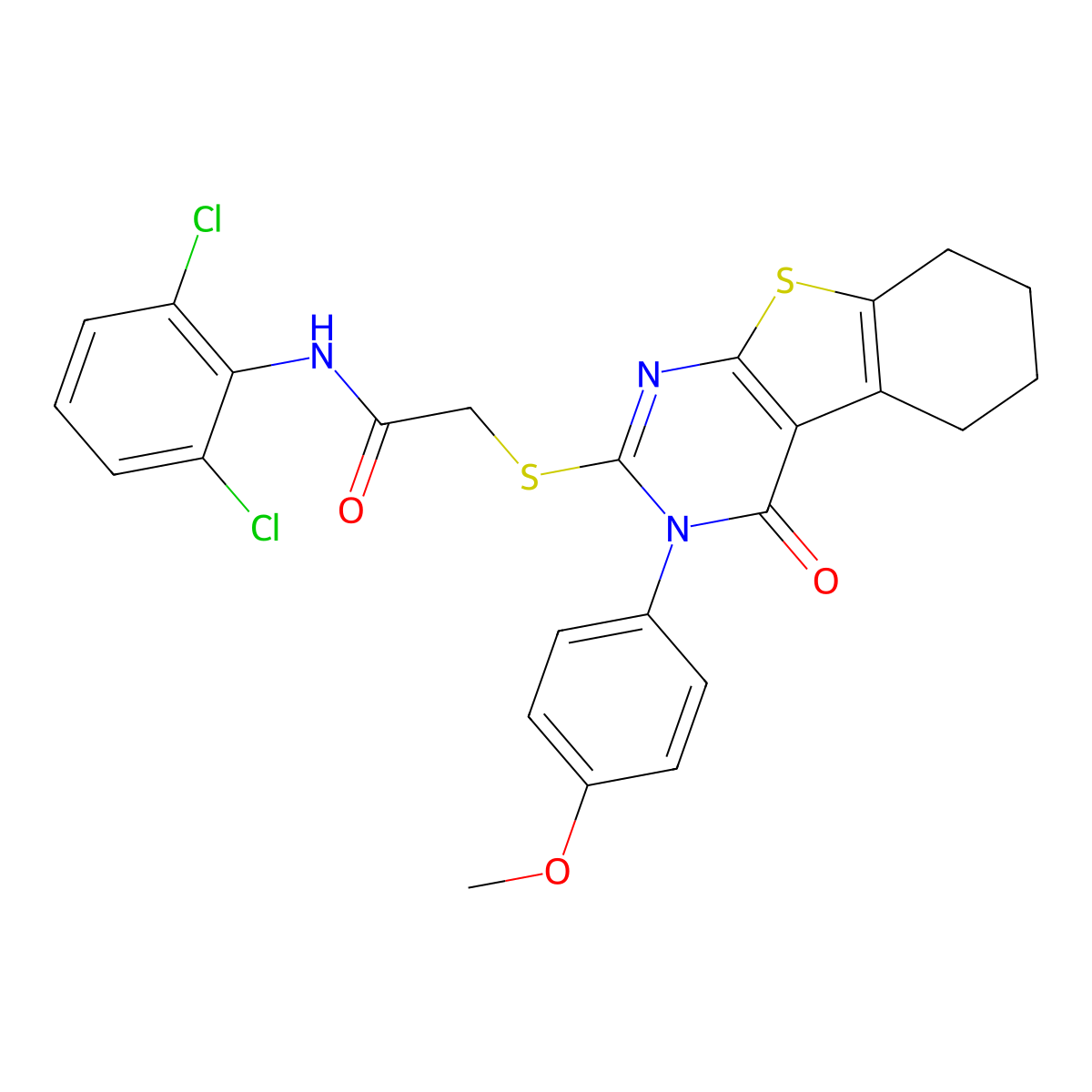 N-(2,6-Dichlorophenyl)-2-{[3-(4-methoxyphenyl)-4-oxo-3,4,5,6,7,8-hexahydro[1]benzothieno[2,3-D]pyrimidin-2-YL]sulfanyl}acetamide molecular structure, CAS 476485-58-2