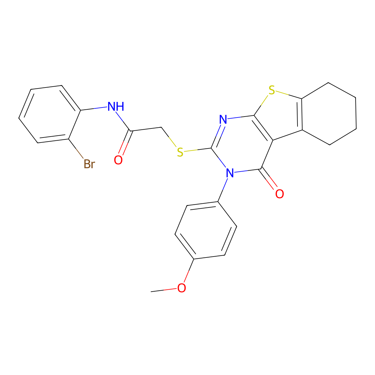 N-(2-Bromophenyl)-2-{[3-(4-methoxyphenyl)-4-oxo-3,4,5,6,7,8-hexahydro[1]benzothieno[2,3-D]pyrimidin-2-YL]sulfanyl}acetamide molecular structure, CAS 476485-59-3