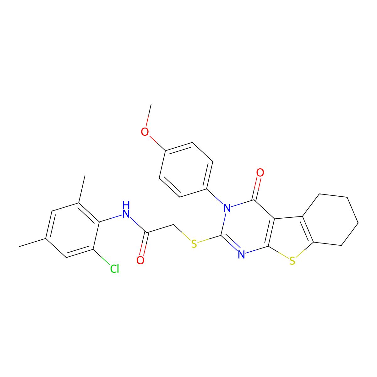 N-(2-Chloro-4,6-dimethylphenyl)-2-((3-(4-methoxyphenyl)-4-oxo-3,4,5,6,7, 8-hexahydro(1)benzothieno(2,3-D)pyrimidin-2-YL)sulfanyl)acetamide molecular structure, CAS 476485-61-7
