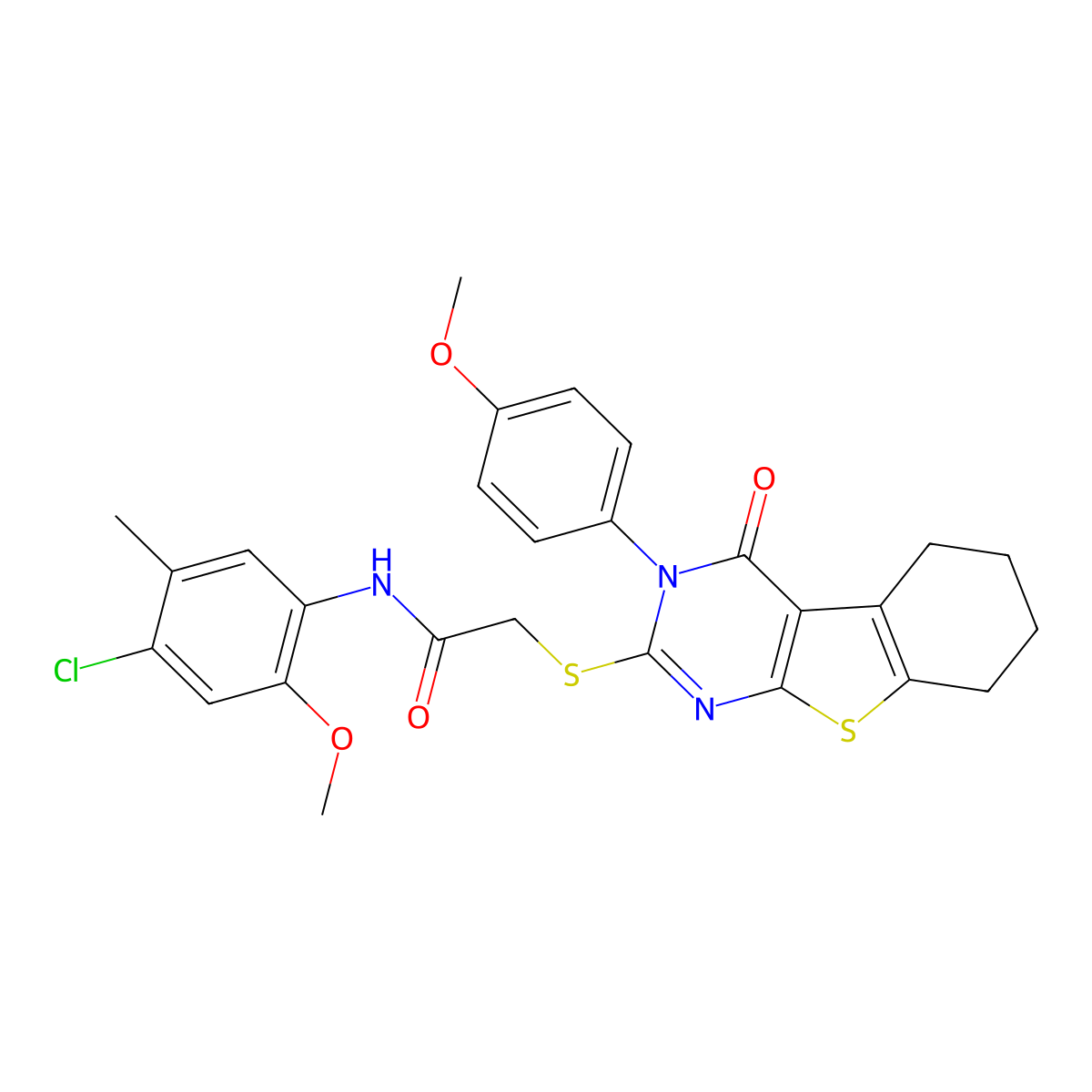 N-(4-Chloro-2-methoxy-5-methylphenyl)-2-((3-(4-methoxyphenyl)-4-oxo-3,4, 5,6,7,8-hexahydro(1)benzothieno(2,3-D)pyrimidin-2-YL)sulfanyl)acetamide molecular structure, CAS 476485-63-9