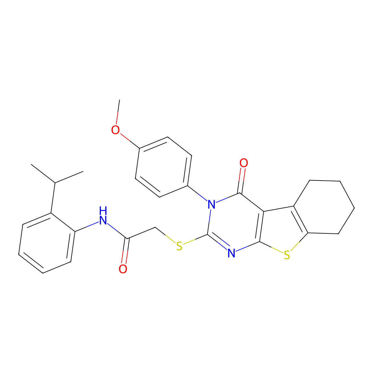 N-(2-Isopropylphenyl)-2-{[3-(4-methoxyphenyl)-4-oxo-3,4,5,6,7,8-hexahydro[1]benzothieno[2,3-D]pyrimidin-2-YL]sulfanyl}acetamide molecular structure, CAS 476485-64-0