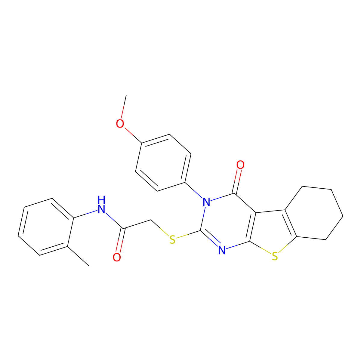 2-{[3-(4-Methoxyphenyl)-4-oxo-3,4,5,6,7,8-hexahydro[1]benzothieno[2,3-D]pyrimidin-2-YL]sulfanyl}-N-(2-methylphenyl)acetamide molecular structure, CAS 476485-66-2