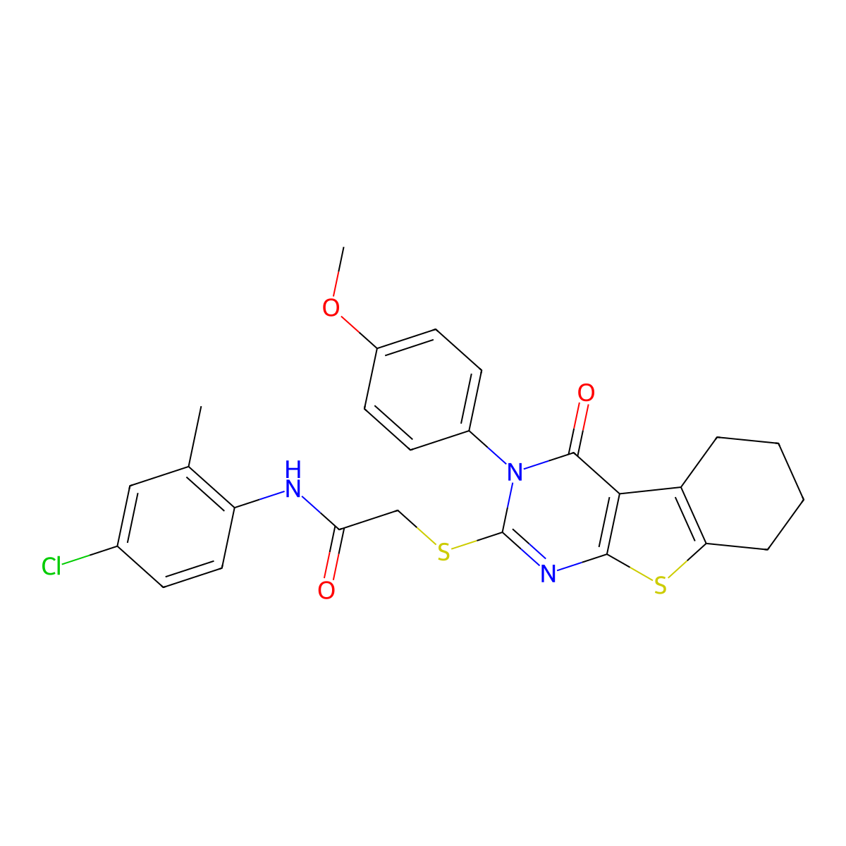 N-(4-Chloro-2-methylphenyl)-2-{[3-(4-methoxyphenyl)-4-oxo-3,4,5,6,7,8-HE xahydro[1]benzothieno[2,3-D]pyrimidin-2-YL]sulfanyl}acetamide molecular structure, CAS 476485-70-8