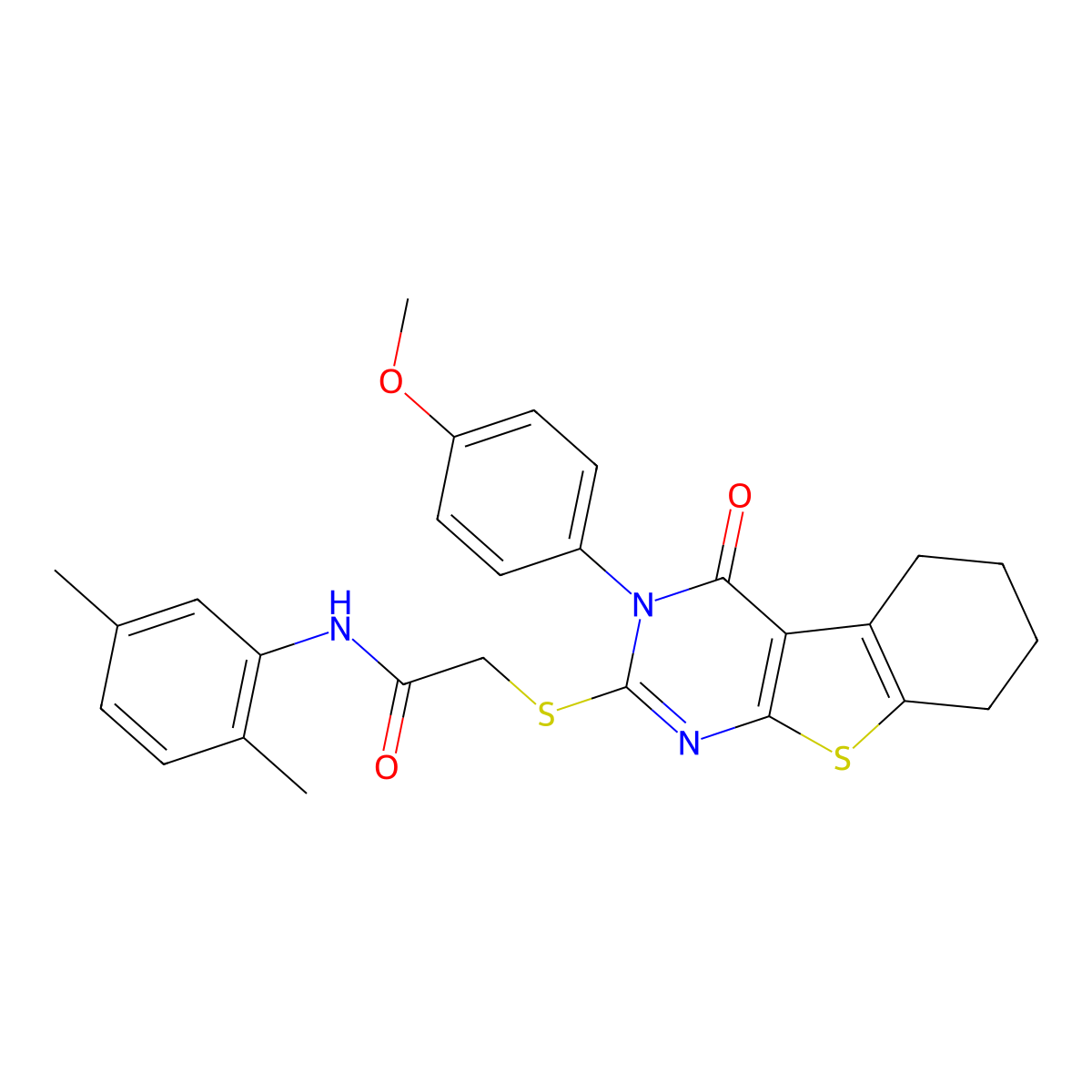 N-(2,5-Dimethylphenyl)-2-{[3-(4-methoxyphenyl)-4-oxo-3,4,5,6,7,8-hexahydro[1]benzothieno[2,3-D]pyrimidin-2-YL]sulfanyl}acetamide molecular structure, CAS 476485-72-0