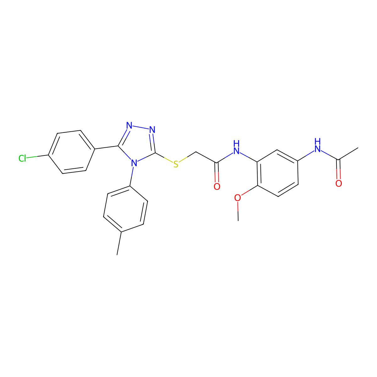 N-[5-(Acetylamino)-2-methoxyphenyl]-2-{[5-(4-chlorophenyl)-4-(4-methylphenyl)-4H-1,2,4-triazol-3-YL]sulfanyl}acetamide molecular structure, CAS 476485-78-6