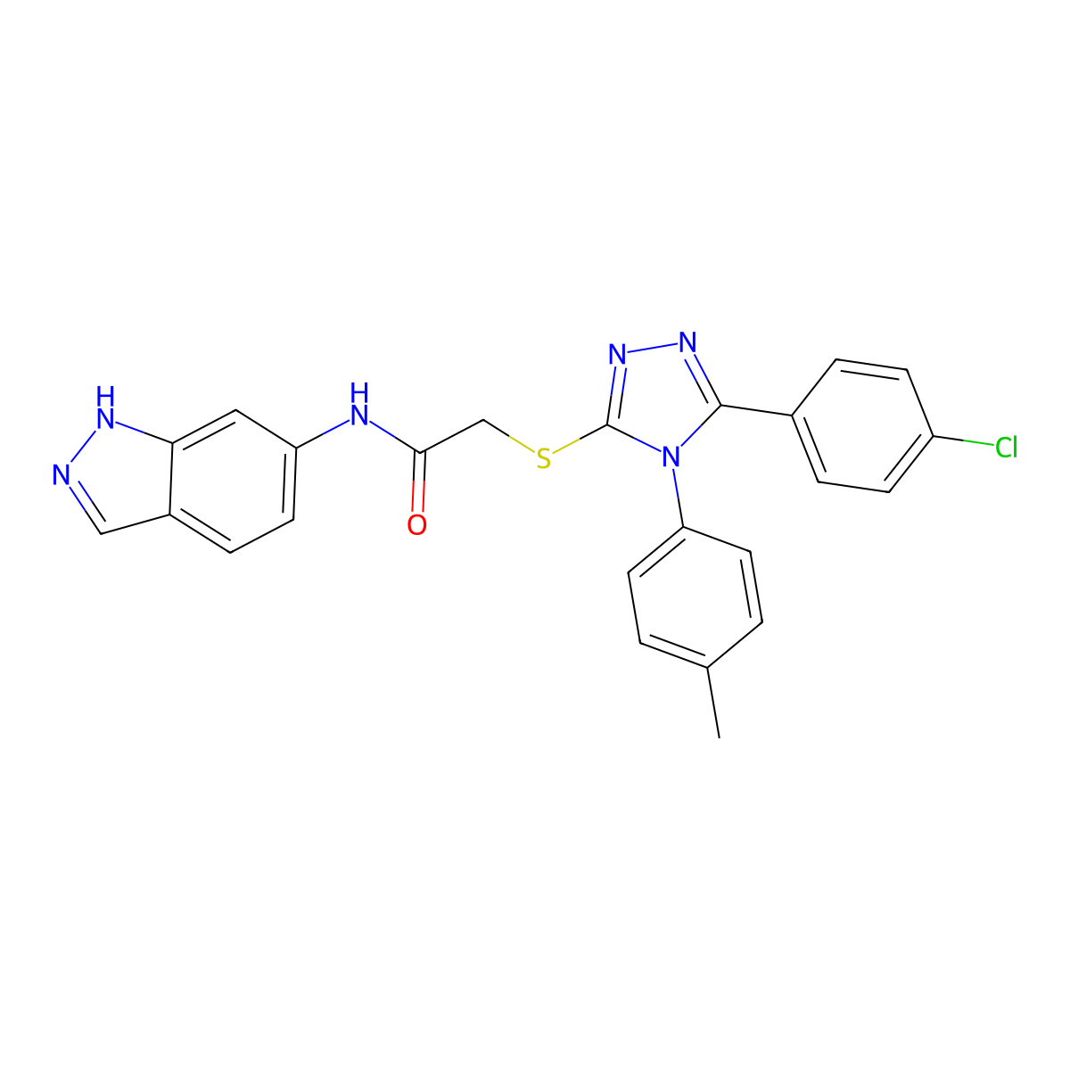 2-((5-(4-Chlorophenyl)-4-(4-methylphenyl)-4H-1,2,4-triazol-3-YL)sulfanyl)-N-(1H-indazol-6-YL)acetamide molecular structure, CAS 476485-80-0