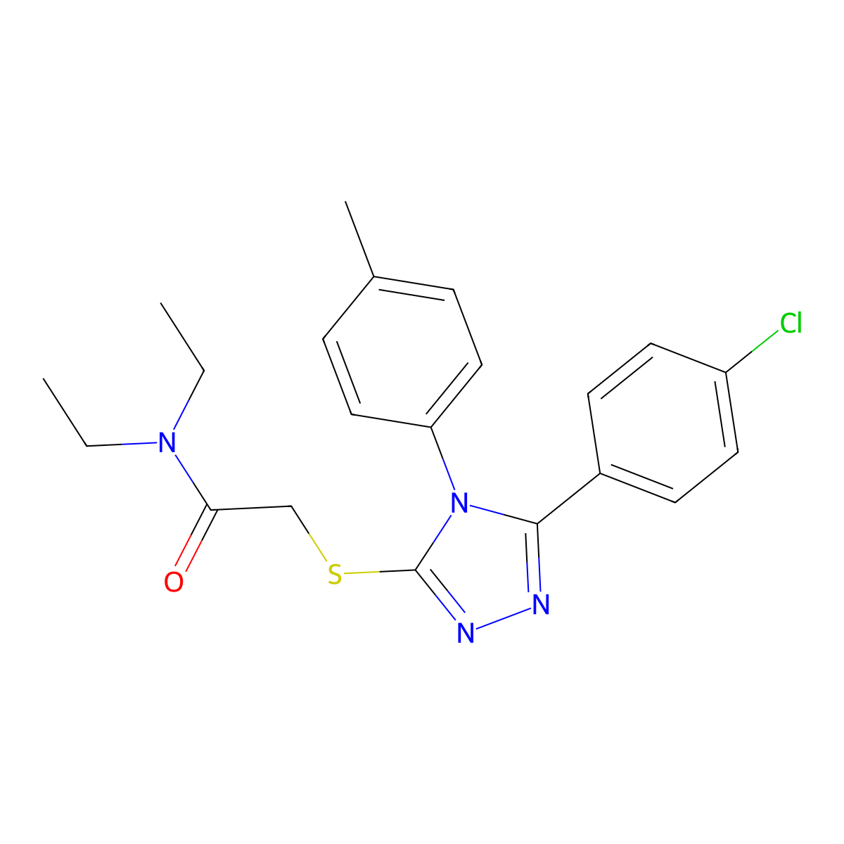 2-((5-(4-CL-PH)-4-(4-Methyl-PH)-4H-1,2,4-triazol-3-YL)thio)-N,N-diethylacetamide molecular structure, CAS 476485-88-8