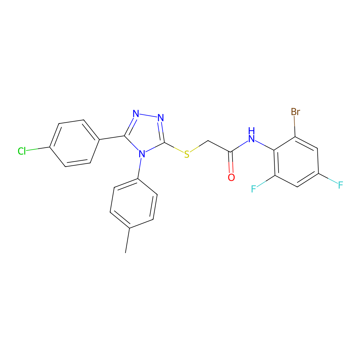 N-(2-Bromo-4,6-difluorophenyl)-2-{[5-(4-chlorophenyl)-4-(4-methylphenyl)-4H-1,2,4-triazol-3-YL]sulfanyl}acetamide molecular structure, CAS 476485-90-2