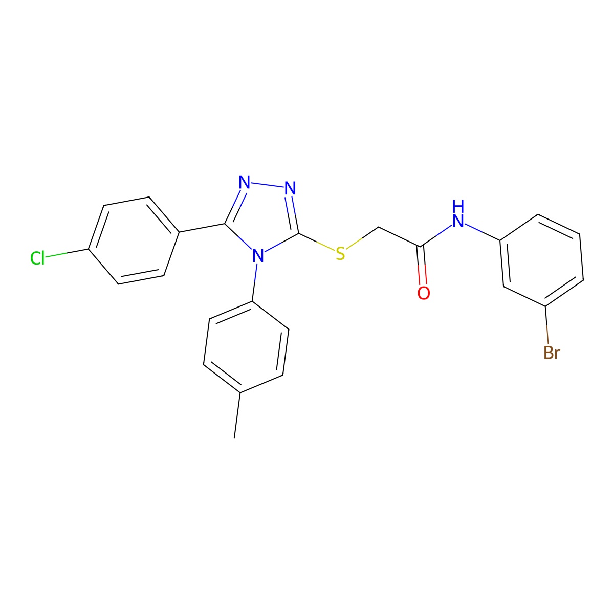 N-(3-Bromophenyl)-2-((5-(4-chlorophenyl)-4-(4-methylphenyl)-4H-1,2,4-triazol-3-YL)sulfanyl)acetamide molecular structure, CAS 476485-95-7