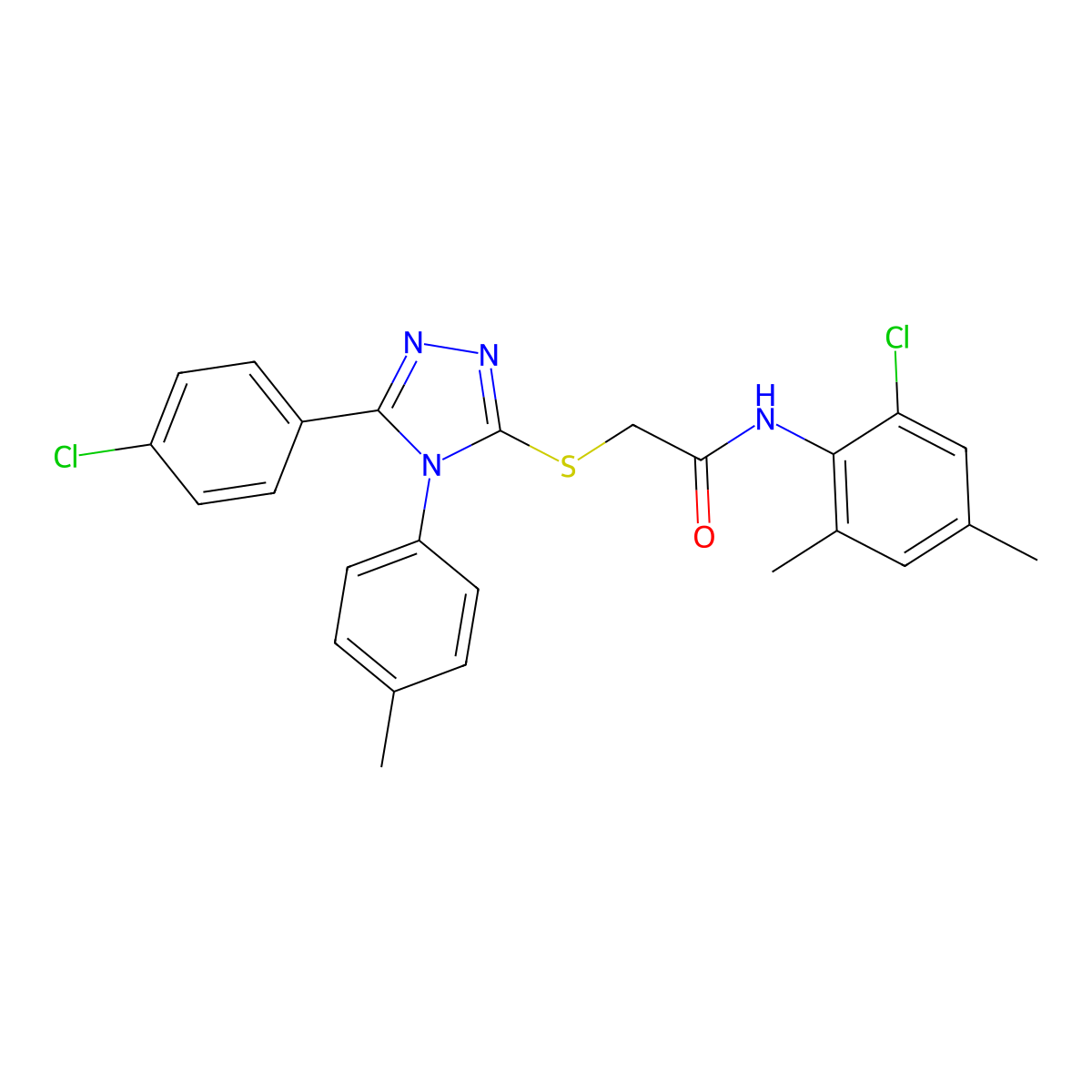 N-(2-Chloro-4,6-dimethylphenyl)-2-{[5-(4-chlorophenyl)-4-(4-methylphenyl)-4H-1,2,4-triazol-3-YL]sulfanyl}acetamide molecular structure, CAS 476486-01-8
