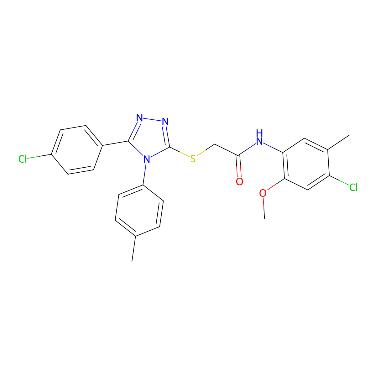 N-(4-Chloro-2-methoxy-5-methylphenyl)-2-((5-(4-chlorophenyl)-4-(4-methylphenyl)-4H-1,2,4-triazol-3-YL)sulfanyl)acetamide molecular structure, CAS 476486-02-9