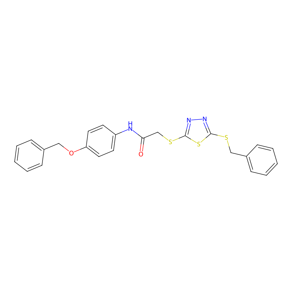 N-(4-(Benzyloxy)phenyl)-2-((5-(benzylthio)-1,3,4-thiadiazol-2-YL)thio)acetamide molecular structure, CAS 476486-07-4
