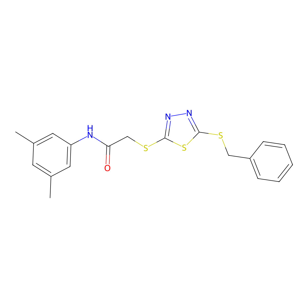 2-((5-(Benzylthio)-1,3,4-thiadiazol-2-YL)thio)-N-(3,5-dimethylphenyl)acetamide molecular structure, CAS 476486-08-5