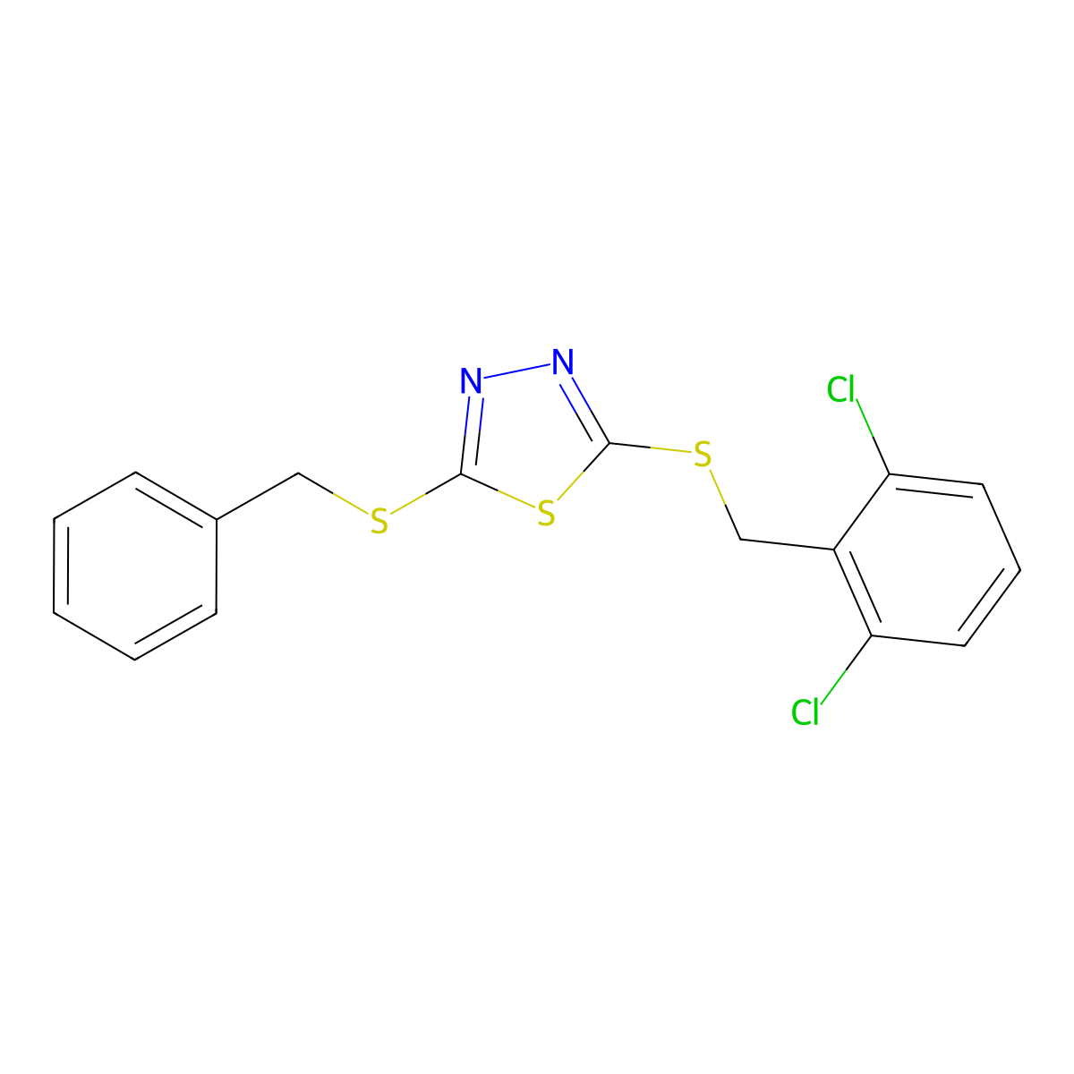 2-(Benzylthio)-5-((2,6-dichlorobenzyl)thio)-1,3,4-thiadiazole molecular structure, CAS 476486-09-6
